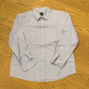 Jos. A. Bank Blue and White Checkered Button Down “Travelers” Shirt
